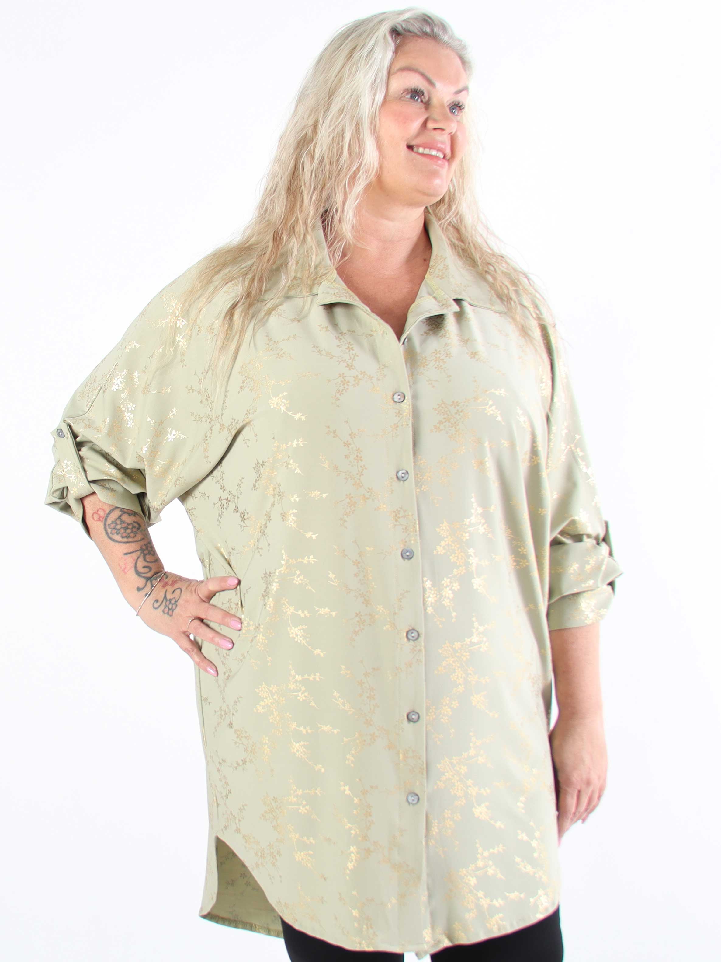 Mia Gold - Skjortklänning i plus size med resår och gulddetaljer